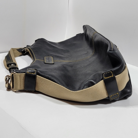 Dooney & Bourke Black Leather Tan Canvas Hobo Bag - Picture 5 of 13